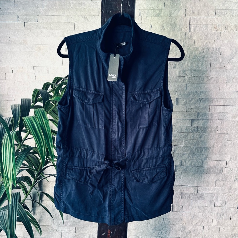 Max Jeans Navy Blue Utility Vest Black Iris New with Tags Size M